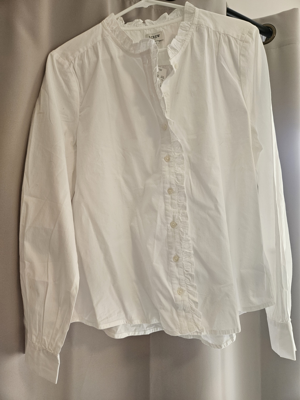 NWT J. Crew White Ruffle-Trim Cotton Button Blouse